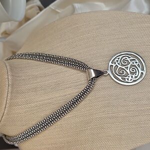 Silpada Sterling Silver Popcorn  Triple Strand Necklace N1108 & Celtic Pendant